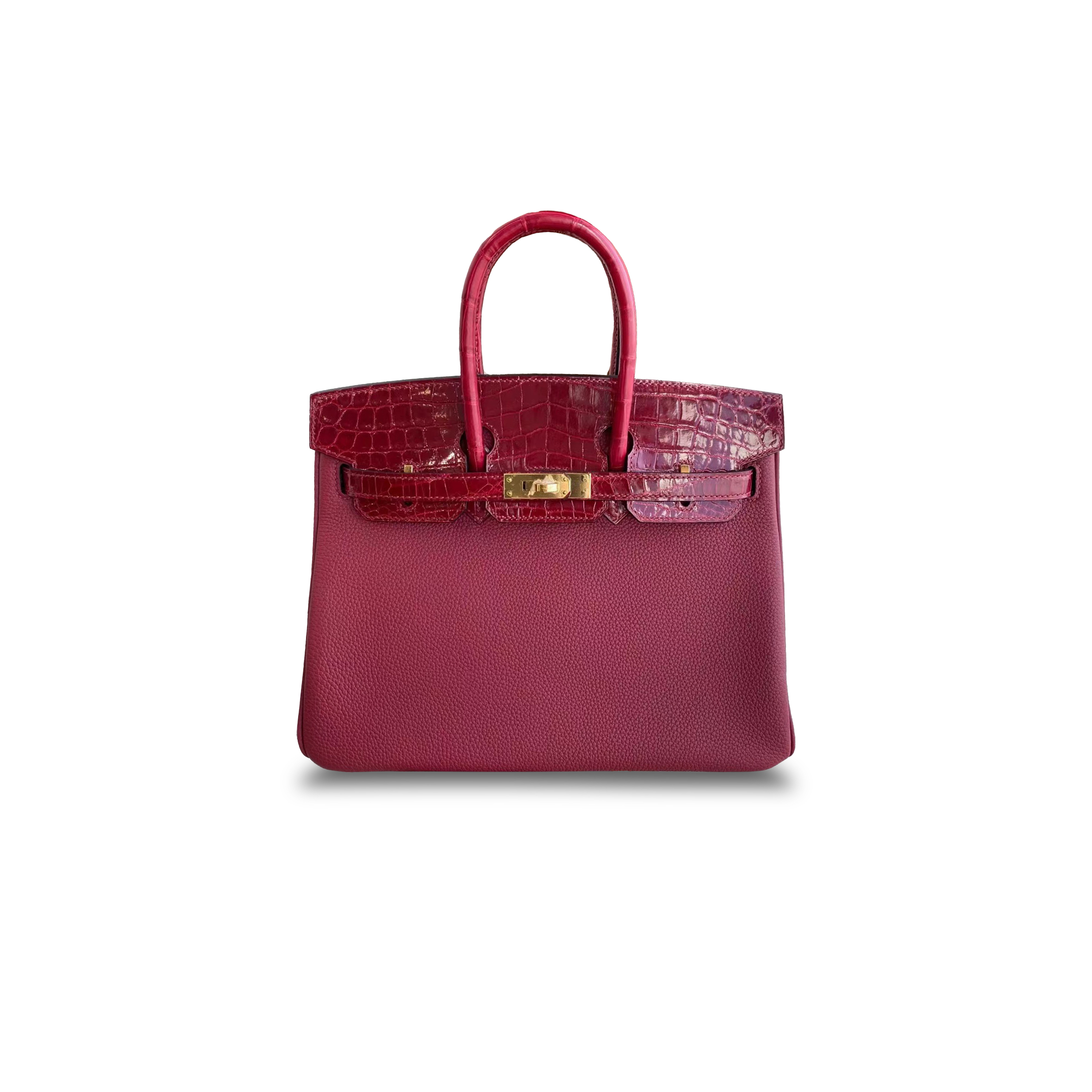 HERMÈS MASTER BIRKIN 25 CROCODILE AND TOGO LEATHER RED BAG GOLD BUCKLE H076216CK54 (25*20*13cm)
